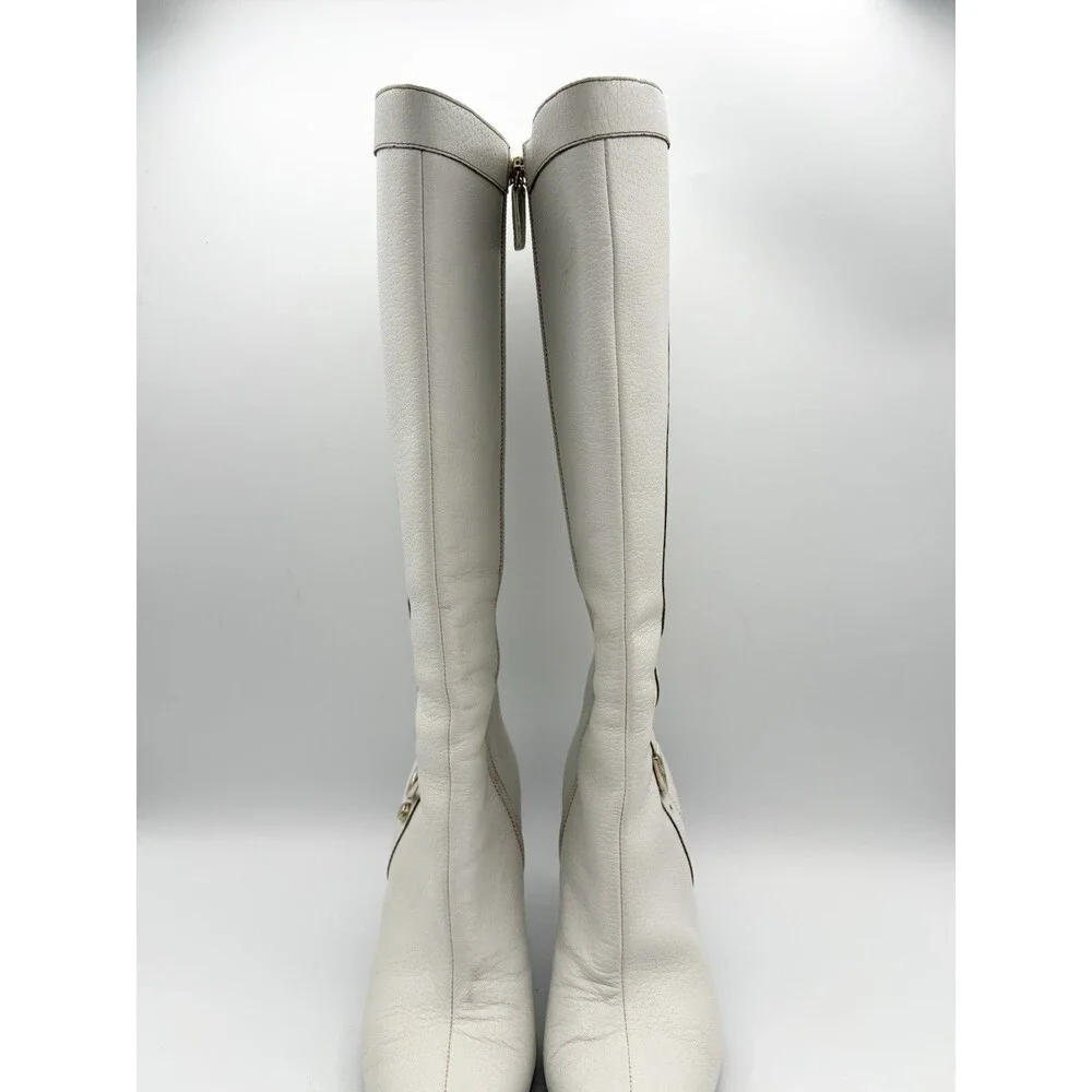 Gucci White Leather Knee High Pointed Toe Boots Vintage Size EU 36.5